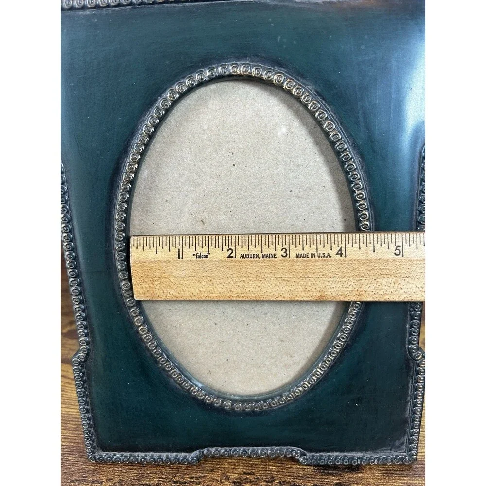 Vintage Ornate Green 5x7 Picture Frame Easel Gold Accent Taiwan Home Decor Photo